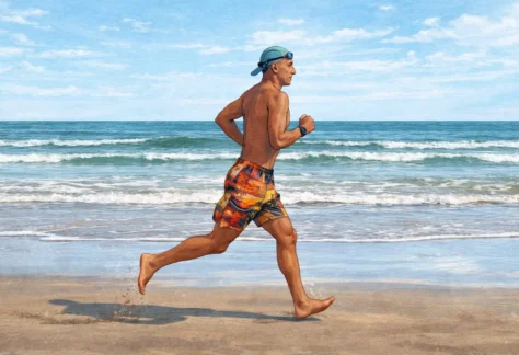 Paolo Pizzolatto corriendo por las costas de Mar del Plata.