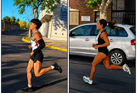 Representación de Ignacio Sánchez y Lorena Cuello rumbo a la victoria en la 10K Ciudad de San Juan.
